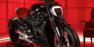 A view of the Ducati XDiavel Nera, complete with dedicated accoutrements