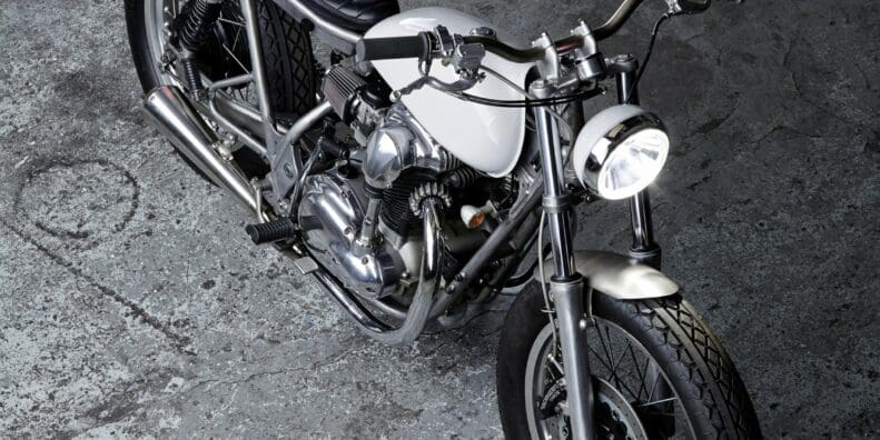 A view of the custom The Kawasaki W650 ‘Skin Milk’, Courtesy of Bad Winners