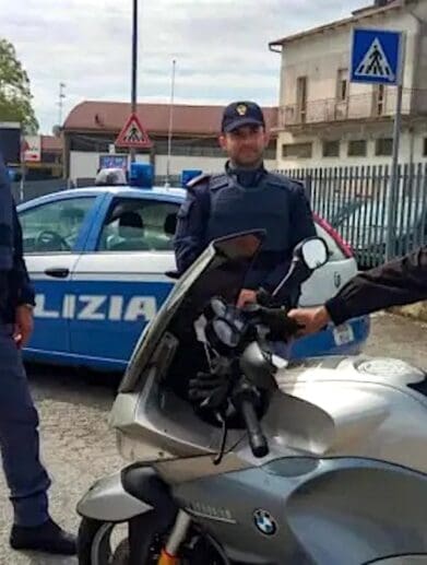 an 86 year old Italian on a BMW motorcycle