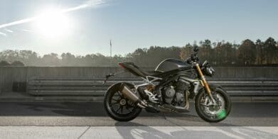 A view of the Triumph Speed Triple RR and RS that are affected in a recall involving a loose disc brake