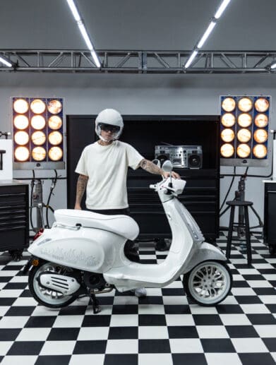 A view of Justin Bieber's recent collaboration with Vespa, including his use of a machine pre-collab