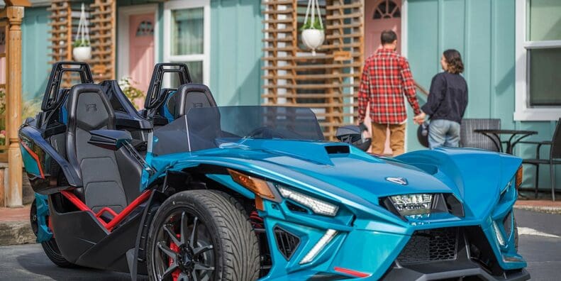 A view of the Polaris Slingshot - a vehicle that has been reclassified as an attocycle for the road of New York