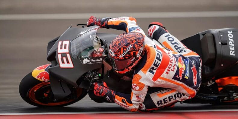 A view of Marc Marquez on his Repsol machine, with his recent last place standing at the Americas Grand Prix