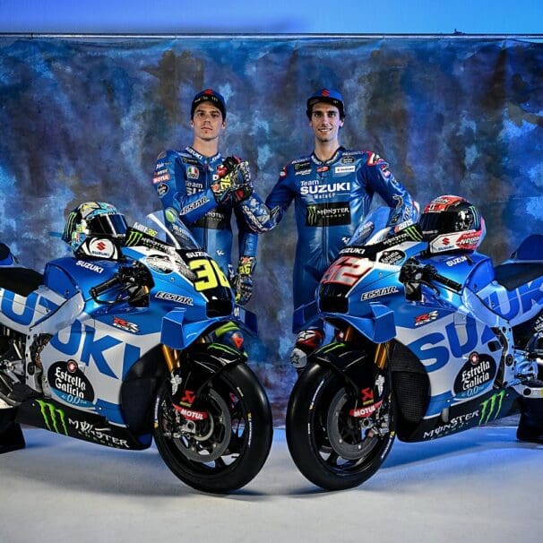 A view of the Suzuki team and Suzuki supersport machines decked out for the MotoGP track - machines that will soon e defunct with Suzuki's decision to temporarily suspend their acticitive on the circuit in a purported to save funds