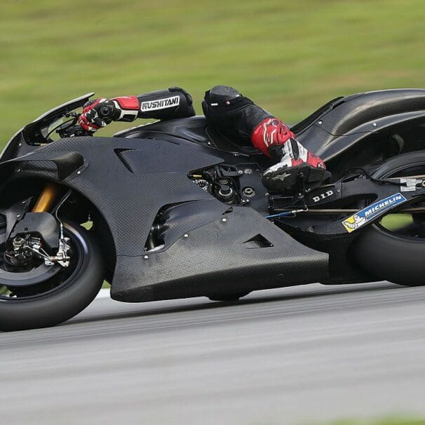 A view of a bike being tested at Jerez prior to the next racing round of MotoGP