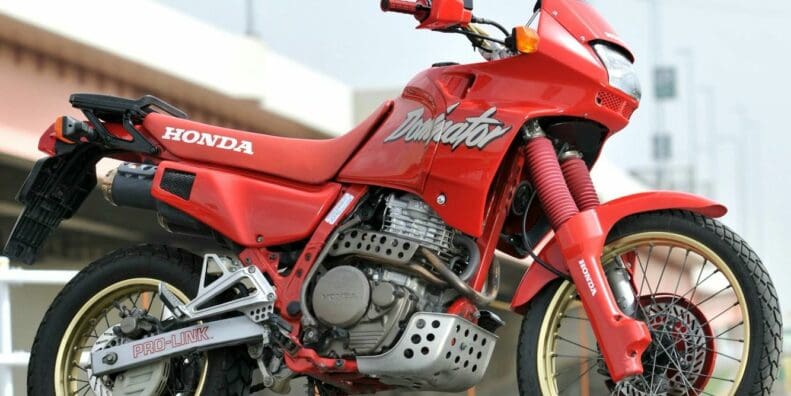 A view of the original Honda NX650 Dominator, which was conceived between 1988 and 2003