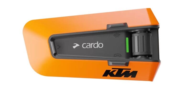 Cardo's new Packtalk Edge - the KTM Packtalk Edge, created in collaboration with KTM. Photo courtesy of MotointercoM.