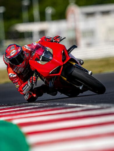 Ducati's Panigale V4S on a racetrack. Photo courtesy of VisorDown.