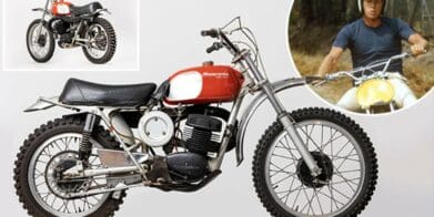 Steve McQueen's Husqvarna Cross 500, which just sold at auction. Media sourced from This is Money.