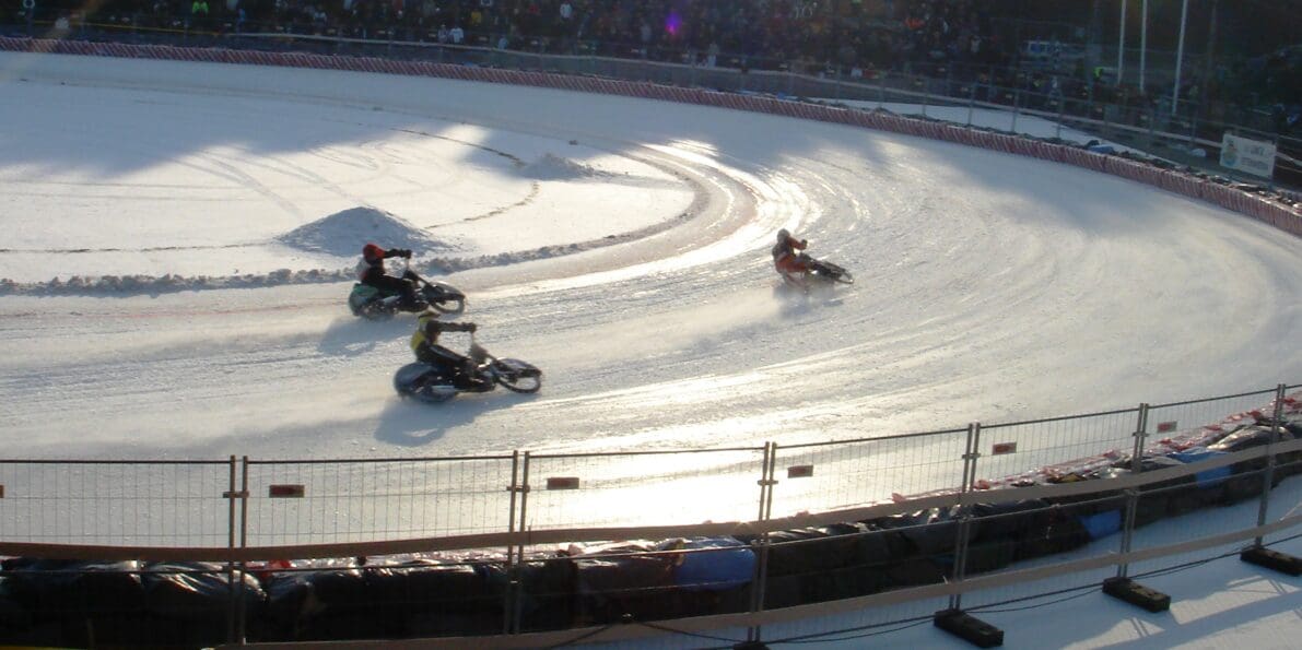 Ice racing motorcycles on track