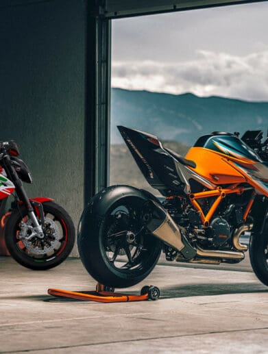 A KTM machine next to an MV motorcycle. Media sourced fro KTM and MV Agusta.