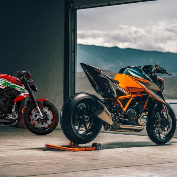 A KTM machine next to an MV motorcycle. Media sourced fro KTM and MV Agusta.