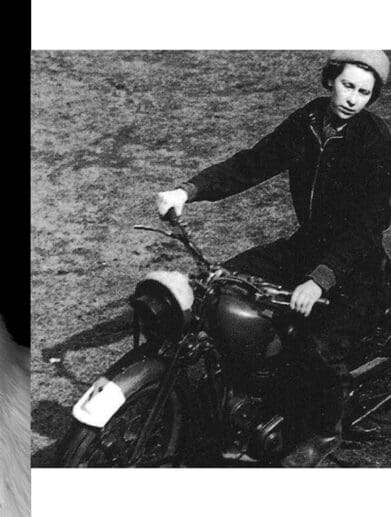 The late Queen Elizabeth the Second, pictured in more modern times, in her youth on a motorcycle, and in her initial days as queen. Media sourced from BBC, GlobalNewswire, and Bike Sales.