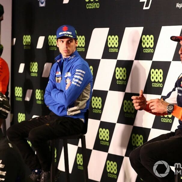 Joan Mir and Marc Marquez talking to the press. Media sourced from Autosports.