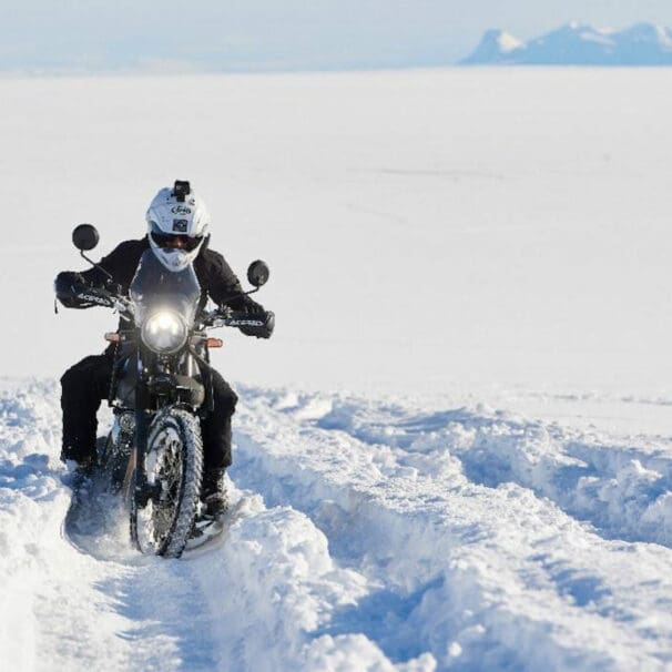 Royal Enfield's Himalayan, used as an example of RE's incubating adventure bike. Media sourced from Roadracing World.