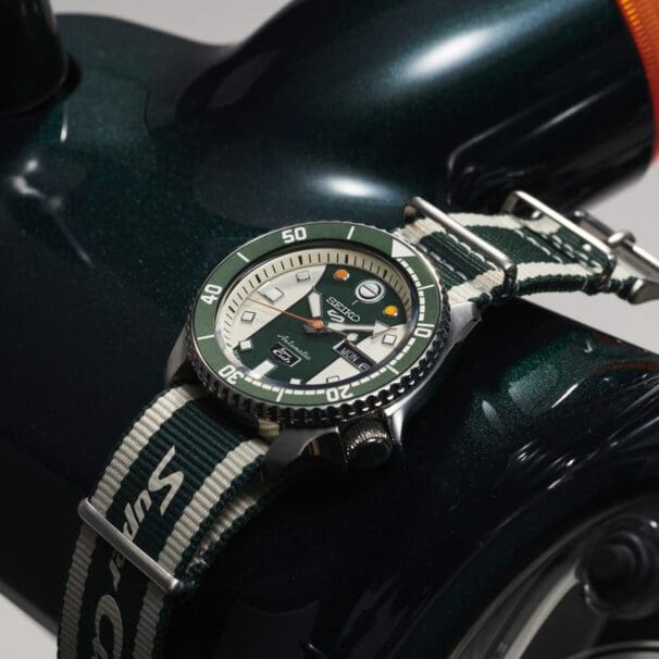 The Seiko 5 Sports Honda Super Cub Limited Edition Chronograph. Media sourced from Seiko Watches.