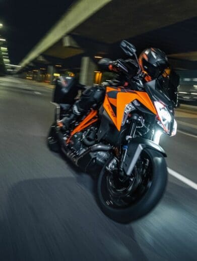 A view of KTM motorcycles, with rider enjoying the scenery. Media sourced from KTM.