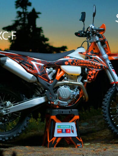 KTM's custom EXC-F, donated to benefit 5 Bucks a Foot's “Twist the Throttle for Trails”. Media sourced from SBTS's press release.