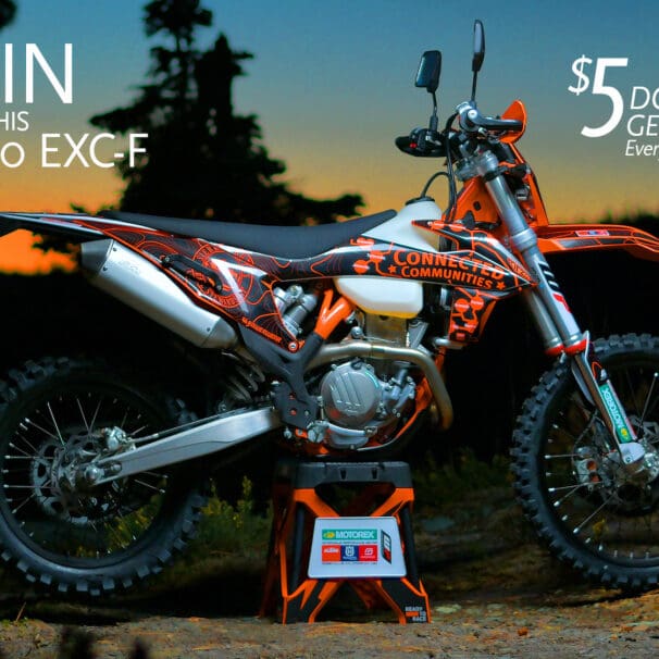 KTM's custom EXC-F, donated to benefit 5 Bucks a Foot's “Twist the Throttle for Trails”. Media sourced from SBTS's press release.