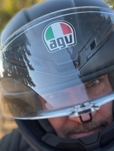 Author wearing AGV K6 full face helmet