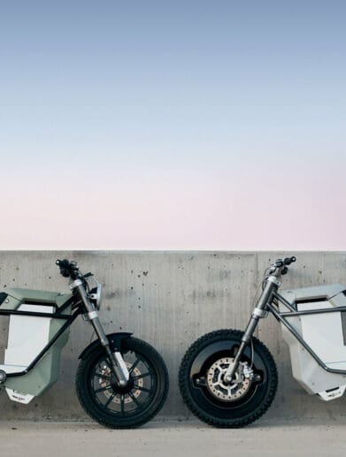 Two LAND Moto electric motorcycles