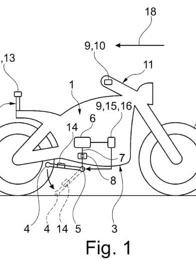 A figure of how BMW's new electronic-assistive tech will work in potential future center stands. Media sourced from CycleWorld.