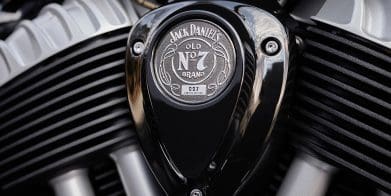 A view of Indian’s new Jack Daniels® Old No. 7®-Inspired, Limited-Edition Indian Chief Bobber Dark Horse, created also in collaboration with Klock Werkssm Kustom Cycles. Media sourced from Indian's website.