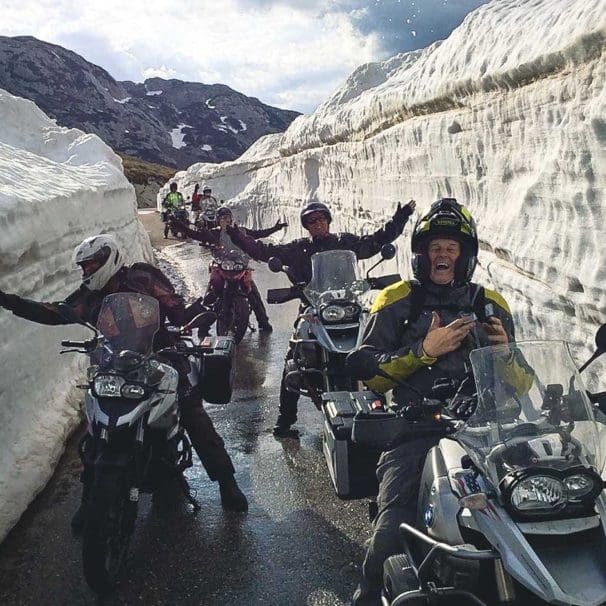 A view of motorcyclists enjoying a motorcycle tour of Europe. Media sourced from RIDE Adventures.