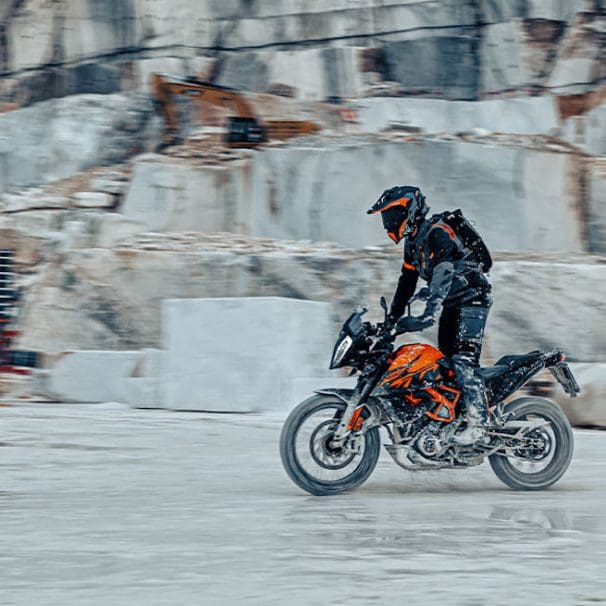 A view of KTM's 390 Adventure. Media sourced from KTM.