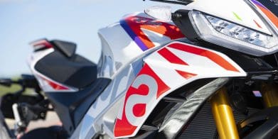 Aprilia's new "Speed White" livery, set to dress the company's iconic V4 range. Media sourced from Aprilia.