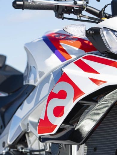 Aprilia's new "Speed White" livery, set to dress the company's iconic V4 range. Media sourced from Aprilia.