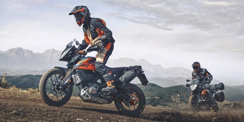 KTM's 390 Adventure, which now features a Low Seat variant. Media sourced from KTM.