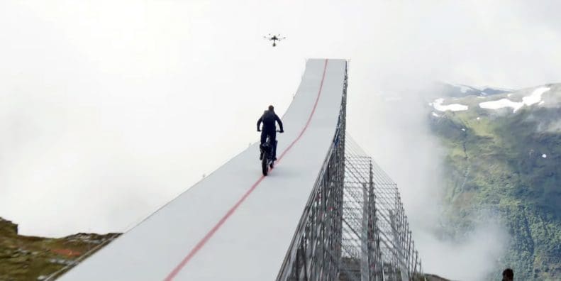 A view of the stunt Tom Cruise executed over the Preikestolen cliffs of Norway. Media sourced from TODAY.