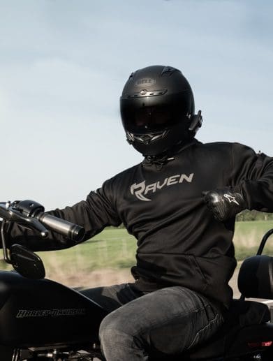 LORICA Armored Hoodie on Harley Davidson bike