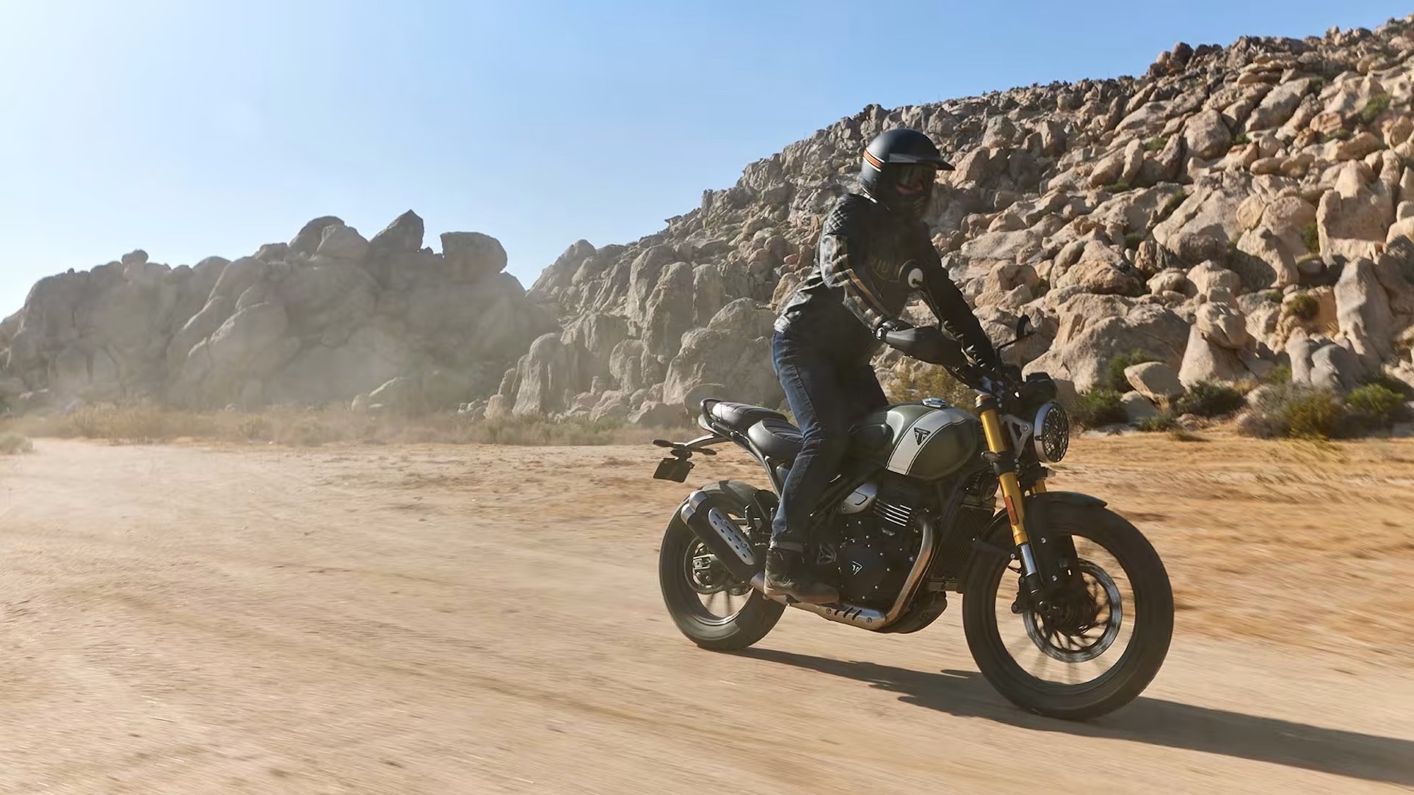 Triumph's Scrambler 400 X. Media sourced from Triumph Motorcycles.