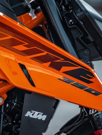 KTM's refreshed 2024 390 Duke. Media sourced from KTM.