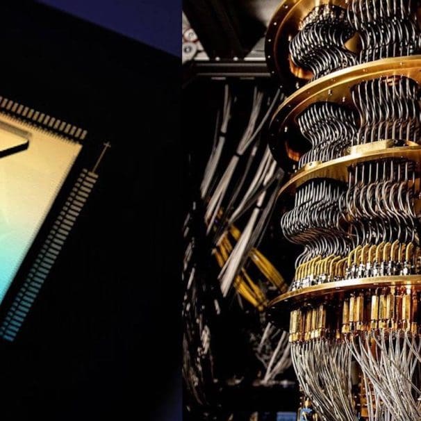 A view of Quantinuum's H2 processor (the one in the world's highest-performing quantum computer), next to a view of a quantum computer. Media sourced from the Quantum Insider as well as PRNewsWire.