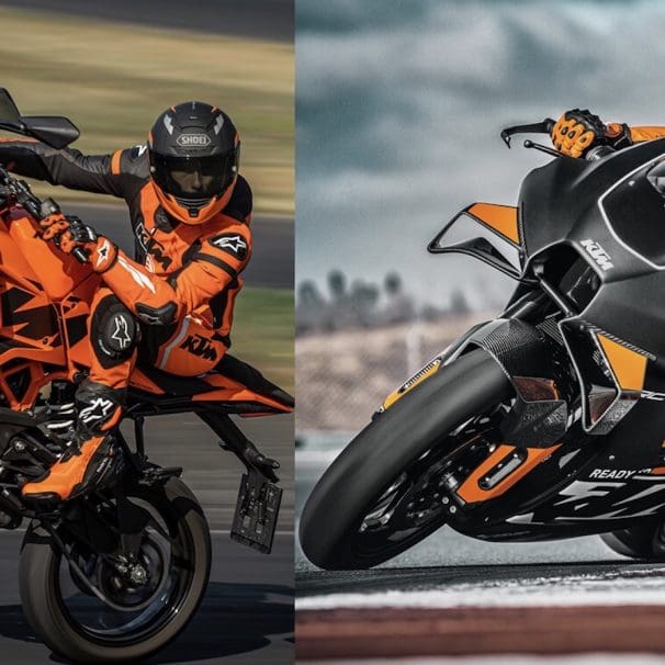 A view of KTM's 2023 RC390, next to KTM's most current RC 8C. Media sourced from KTM.