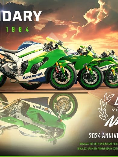 Kawasaki's 40th Anniversary Ninja range. Media provided by Kawasaki.