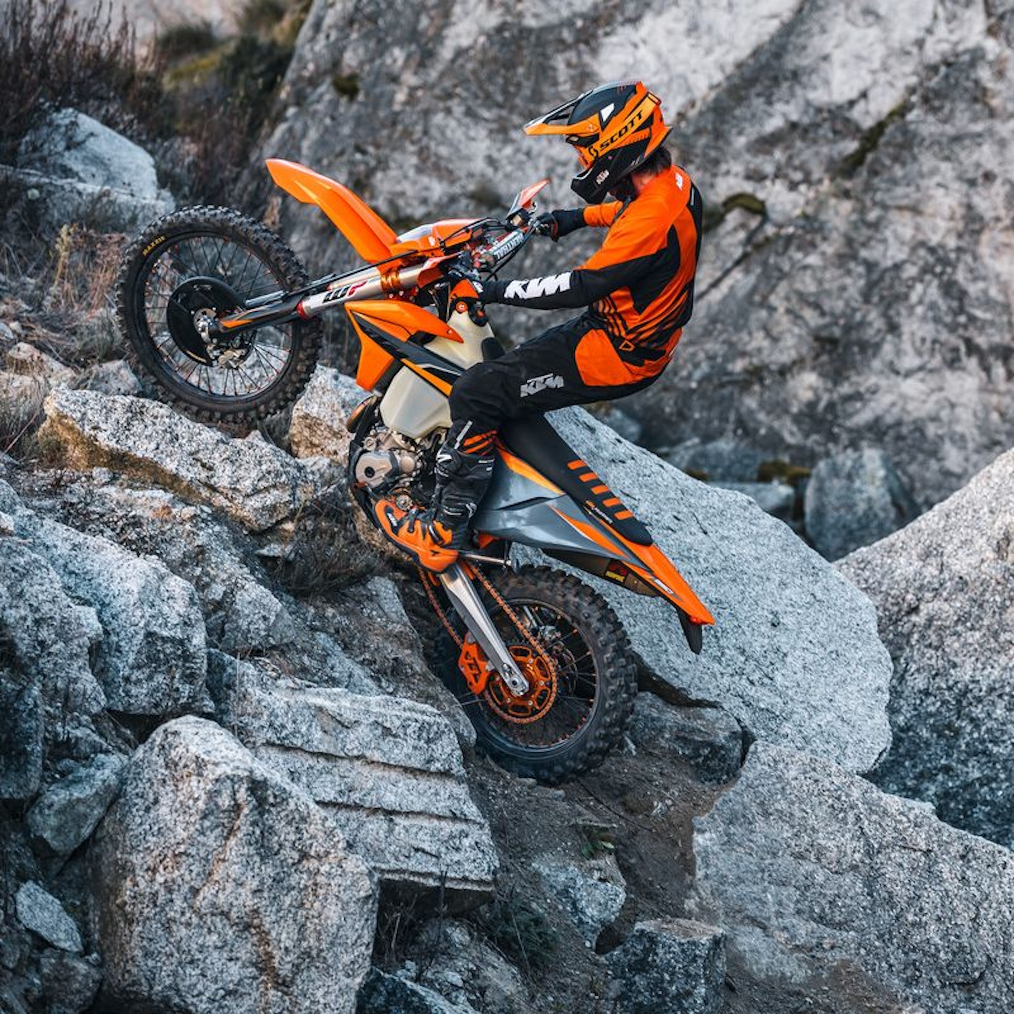 A motorcyclist on a 2021 KTM motorcycle. 