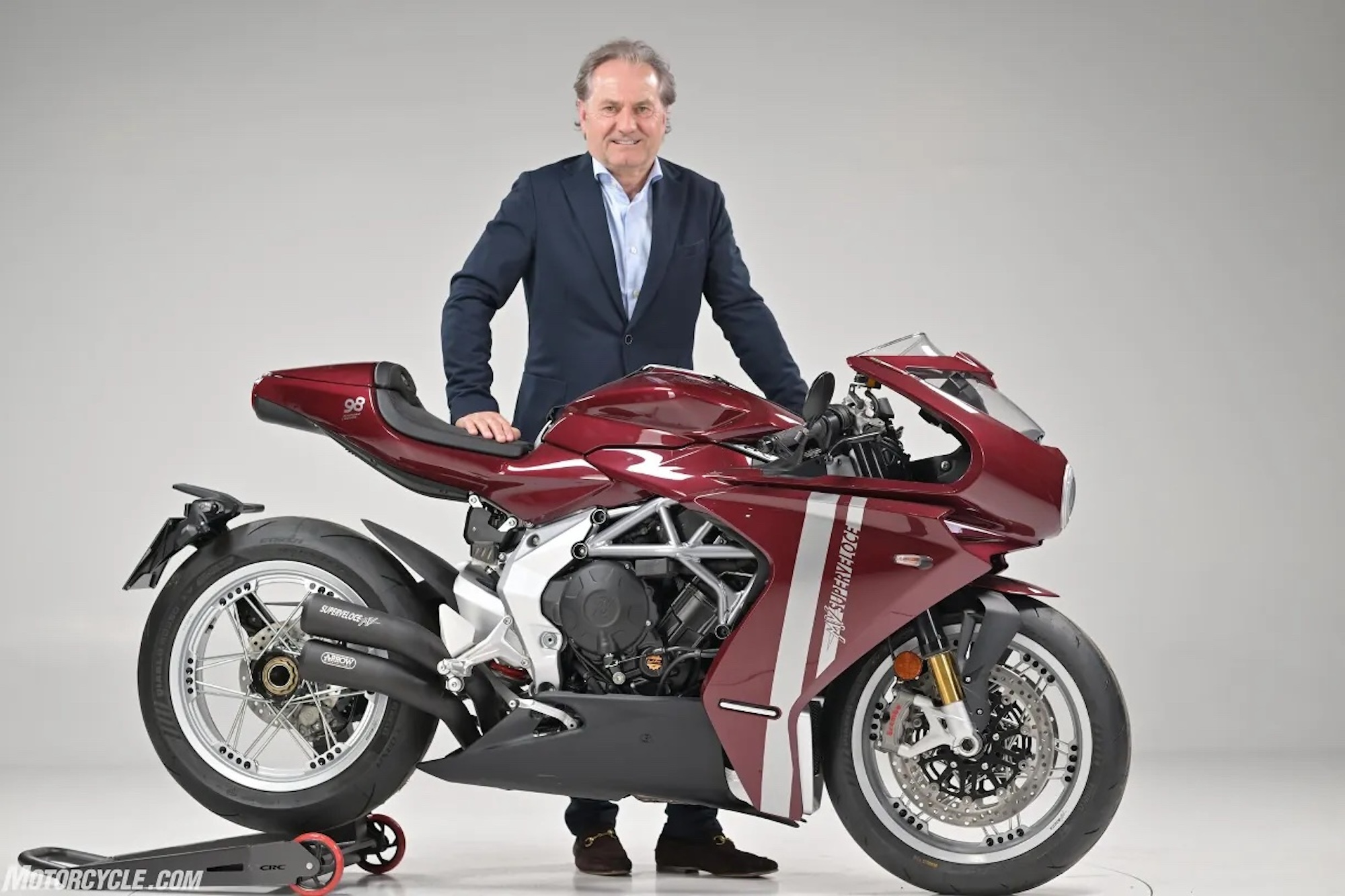 A view of a KTM AG board member with an MV Agusta motorcycle.