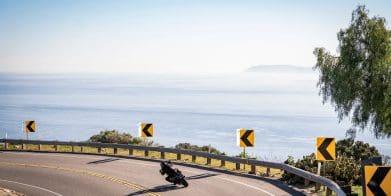 A view of a Buell Super Cruiser riding through a curve. Media provided by Buell.