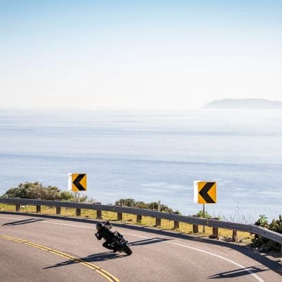 A view of a Buell Super Cruiser riding through a curve. Media provided by Buell.