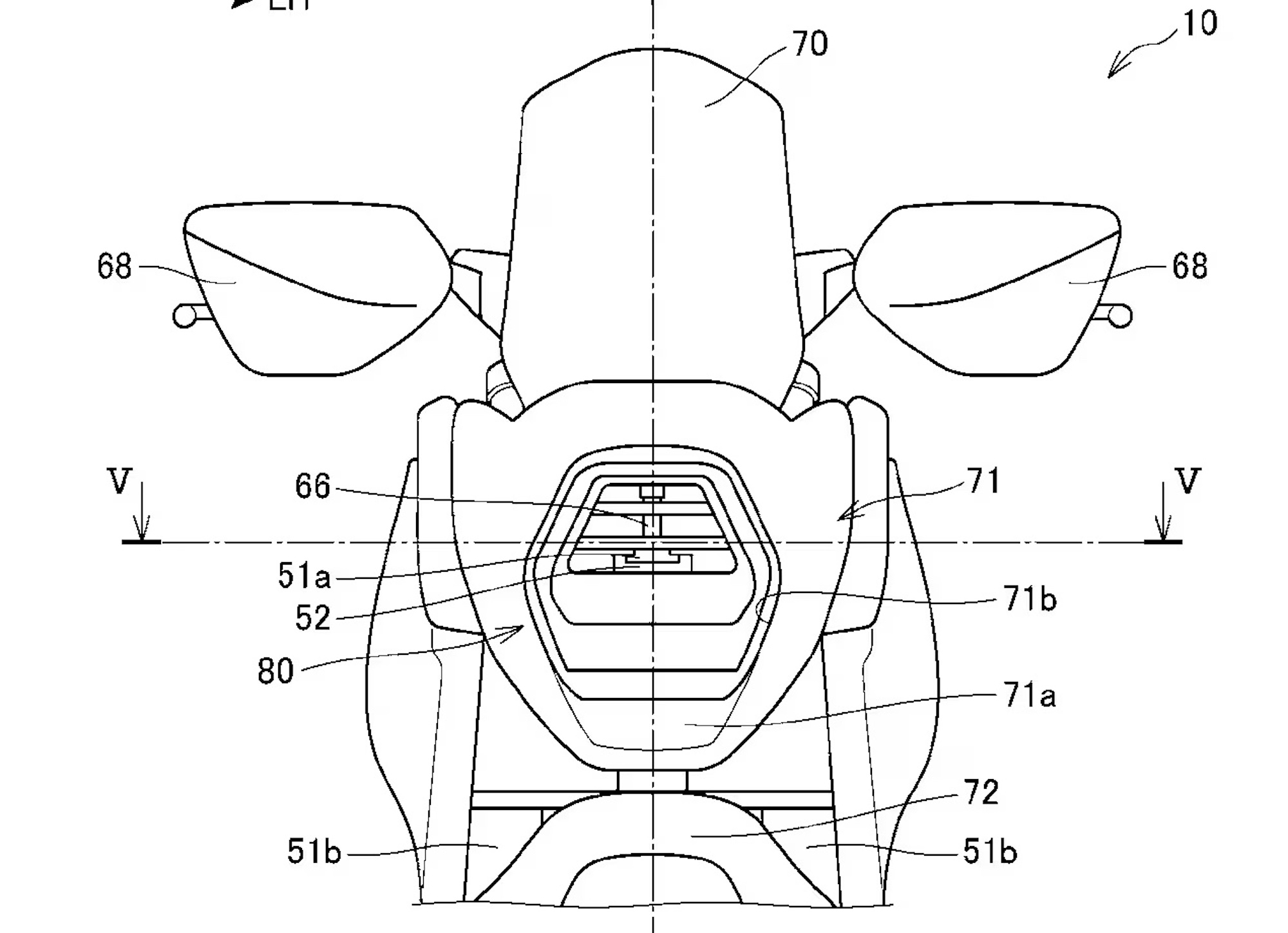 A picture of a motorcycle headlight.