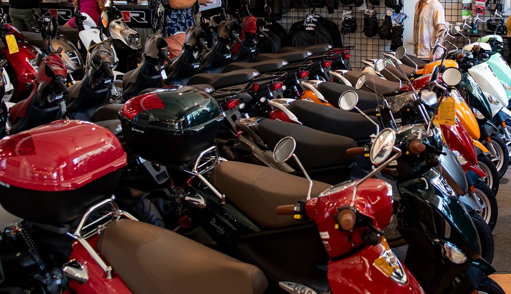 A view of a motorcycle dealership.