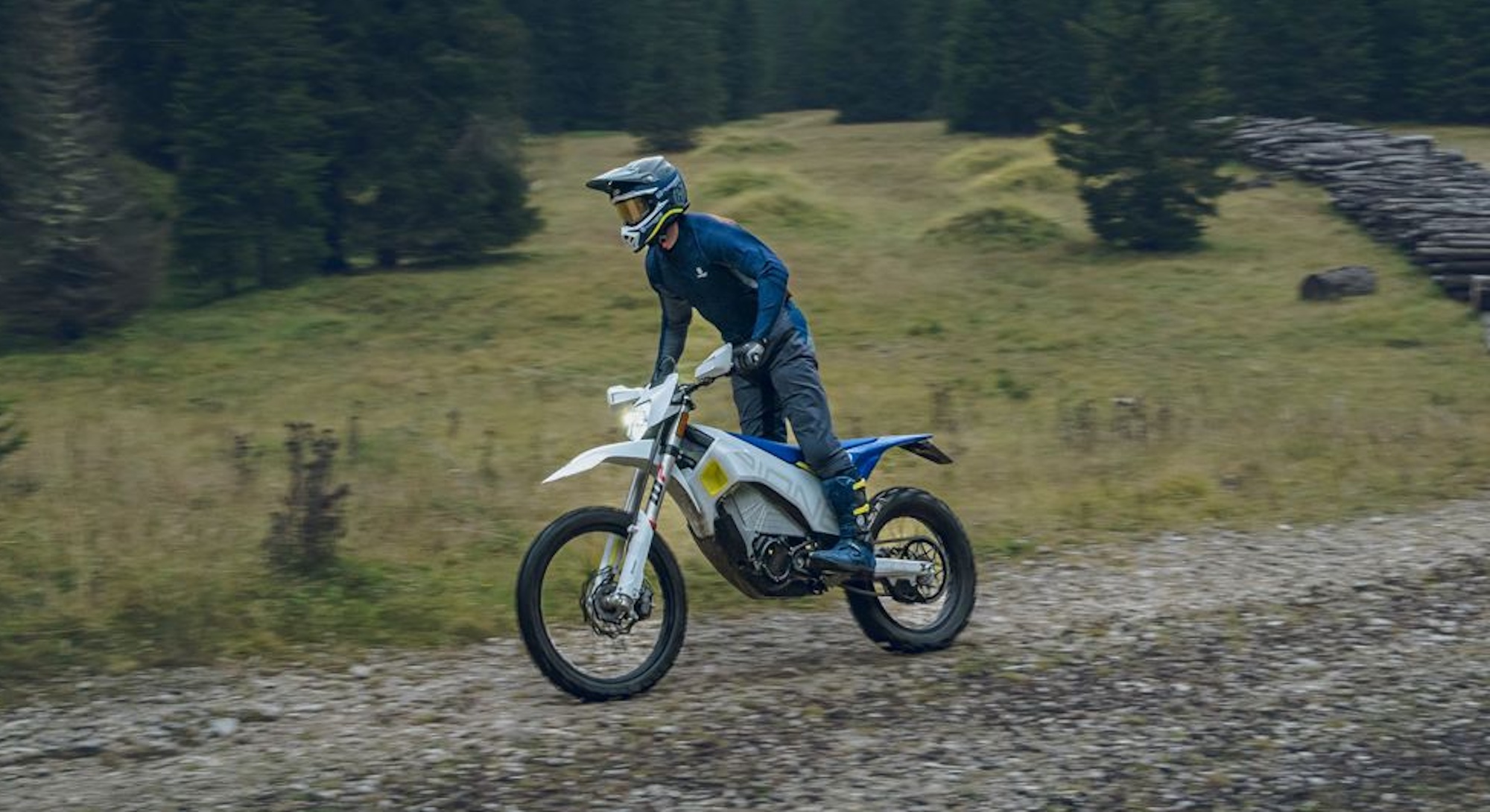 A view of Husqvarna's new EV motorcycle, the Pioneer.