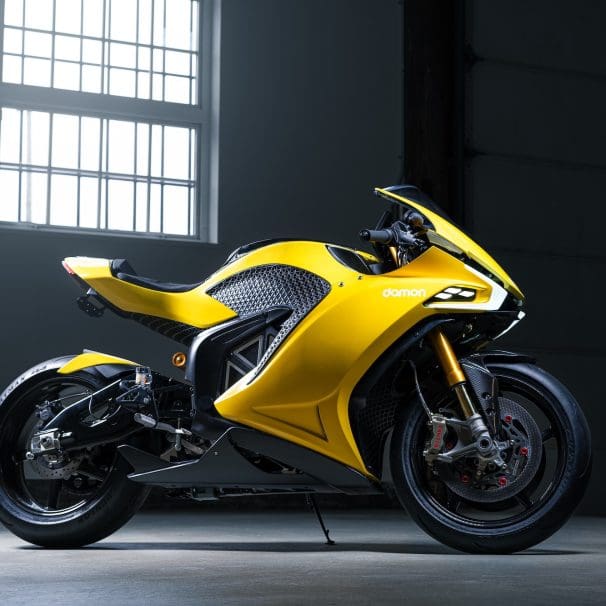 A view of Damon Motors' HyperSport electric Motorcycle.