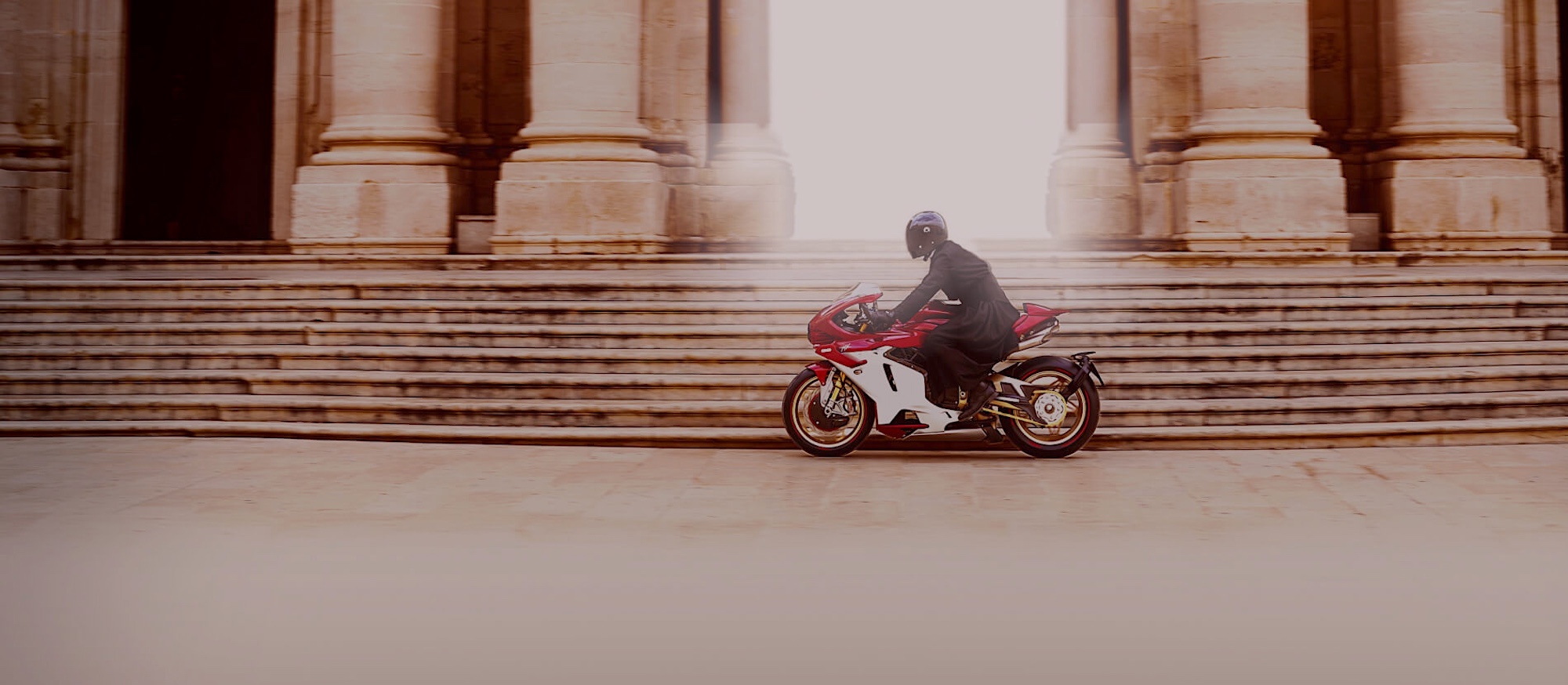 A view of a rider on an MV Agusta motorcycle.