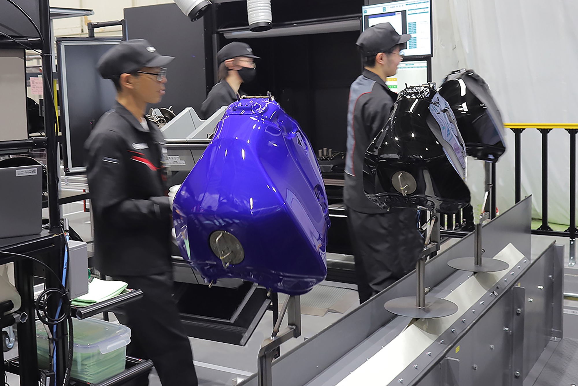 A view of Yamaha's new electrified paint line processes.